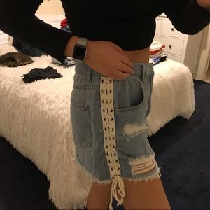 Lace Up Denim Skirt
